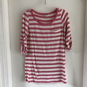 Splendid Red and Cream Striped Tunic 3/4 Sleeve T